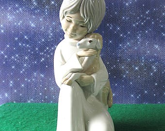 Vintage Spanish  Requena Porcelain girl with lamb Figurine