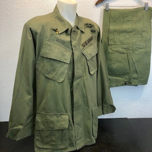 1969 US Army OG-107 Tropical Combat Coat Vietnam War Slant Pocket Jungle Jacket and OG-107 Tropical Combat Trousers Uniform Grouping