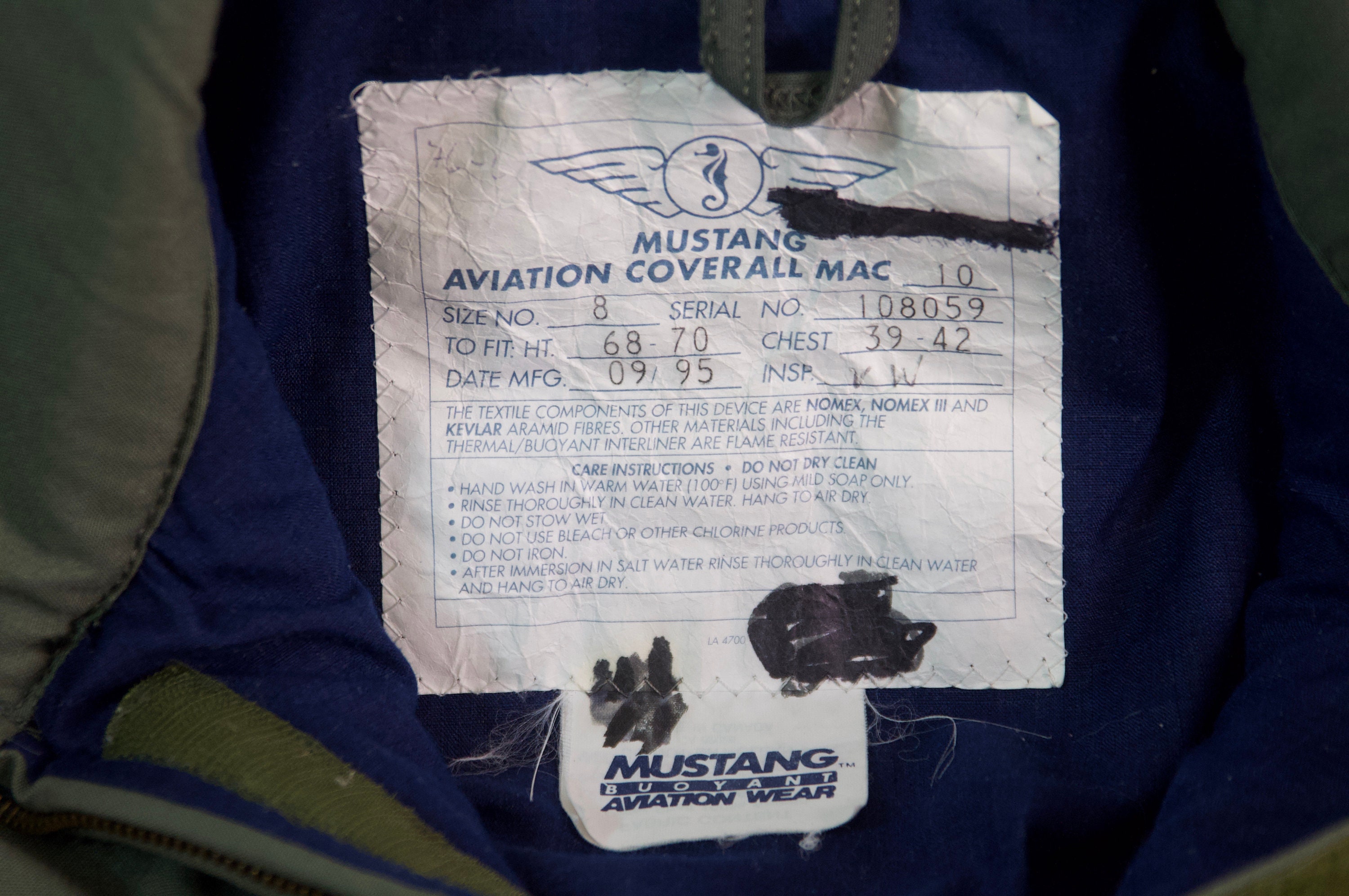 個人装備 Mustang Aviation Coverall MAC 10 MUSTANG AVIATION COVERALL MAC 10 GREEN MADE w/ KEVLAR FLIGHT