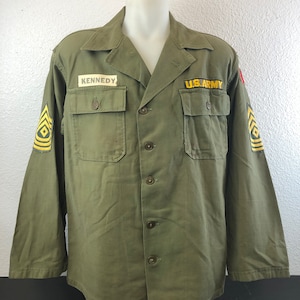 U.S. Army Korean War Era Issued OG-107 Named GI 1st Issue Fatigue Shirt Olive Drab Sergent Major US Kennedy