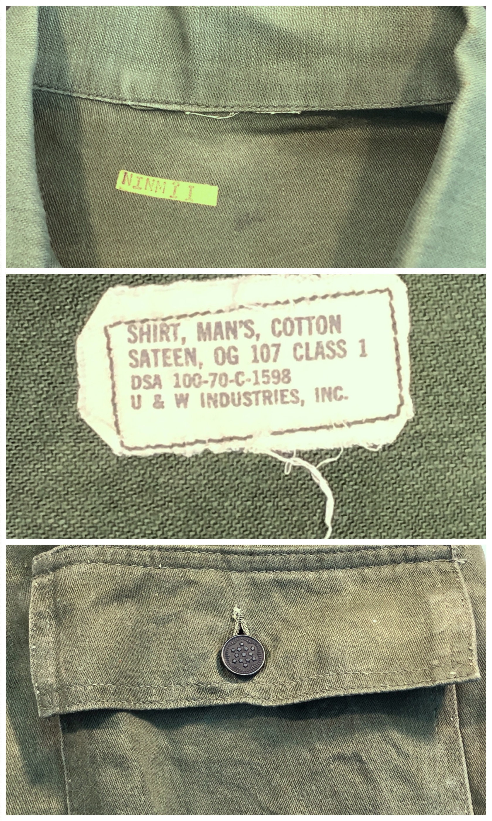 Original US Army Vietnam War Mike Force Member 1970 OG-107 Cotton 
