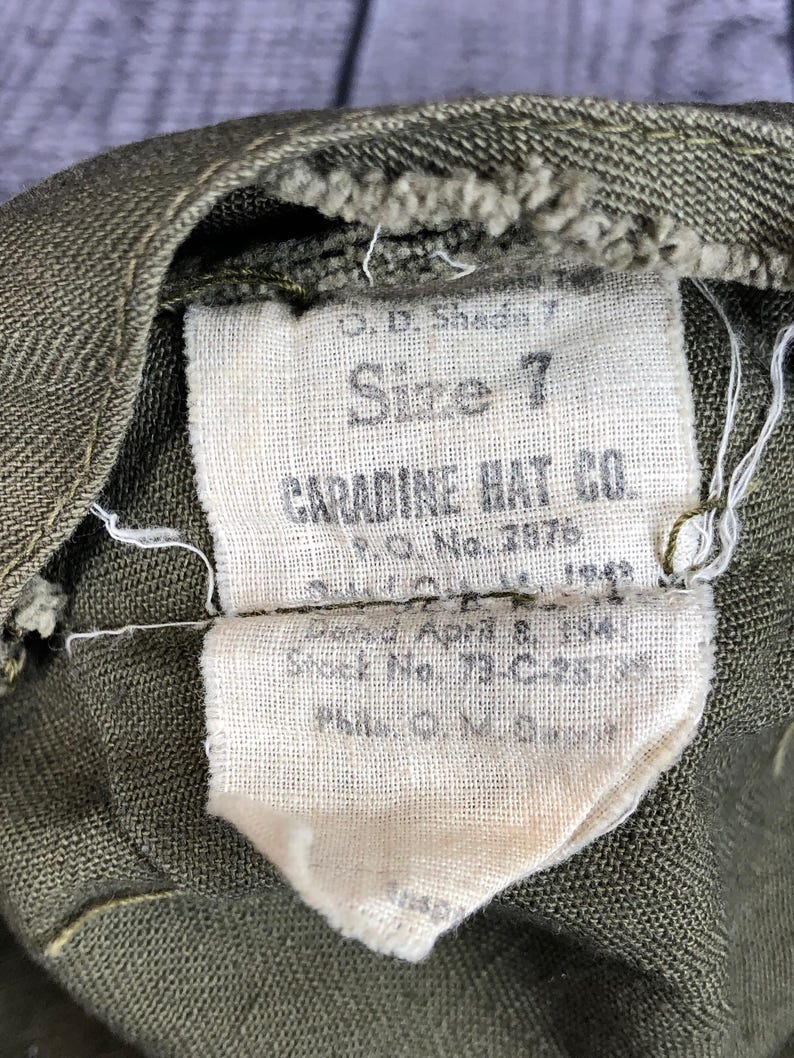 Vintage US Army WWII OD7 HBT Field Cap Combat Fatigue Utility Hat ...