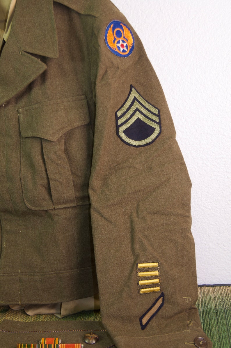 WWII Uniform Grouping IKE Jacket Shirt Pants Garrison Cap Service Cap ...