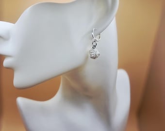 White Rose Earrings for Kids – Polymer Clay Dainty Flower Earrings, Hypoallergenic Gift, Silver Huggies, Lightweight Handmade Jewelry