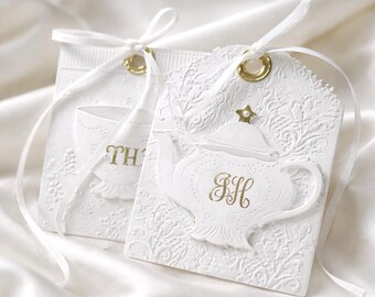 Personalized Mother’s Day Gift Tags Set |STRAIGHT TOP | Embossed Lace 3x3 | Custom Initials | Tea Party Favor Tags | Monogram or Fishtail