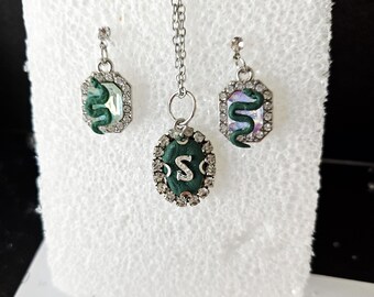 Emerald Serpent Pendant Necklace | Gold and Green Snake Charm | Mystical Polymer Clay Jewelry