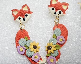 Fall Fox Polymer Clay Earrings – Handmade Woodland Jewelry, Lightweight Hypoallergenic Gift for Her, Cute Fall Animal Earrings