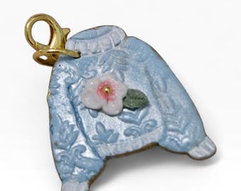 Mini Romantic Sweater Charm • Cozy Feminine Jewelry Accent • Blue Lace Polymer Clay Collectible • Limited Edition