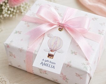 Personalized Hot Air Balloon Gift Tag | Custom Children’s Favor Tag | Baby Shower & Birthday Gift Tag