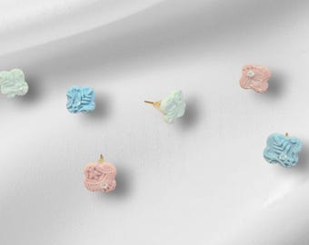 Minimal Blue Lace Stud Earrings • Romantic Polymer Clay Studs • Feminine Capsule Jewelry • Luxury Everyday Earrings