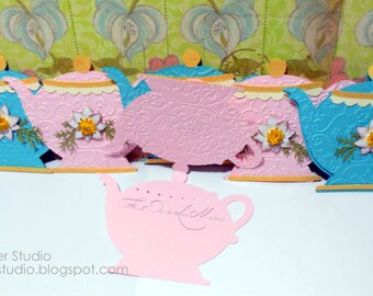 Teapot Shaped Card, Personalized Floral Die Cut Card for Tea Party, Bridal Shower, Thank You Gift