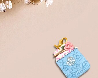 Romantic Mason Jar Charm • Feminine Cottagecore Jewelry Accent • Blue Lace Polymer Clay Charm • Limited Capsule
