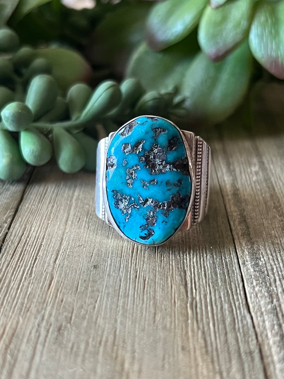 Sleeping Beauty Turquoise Ring Sterling Silver Handmade Size 13.0