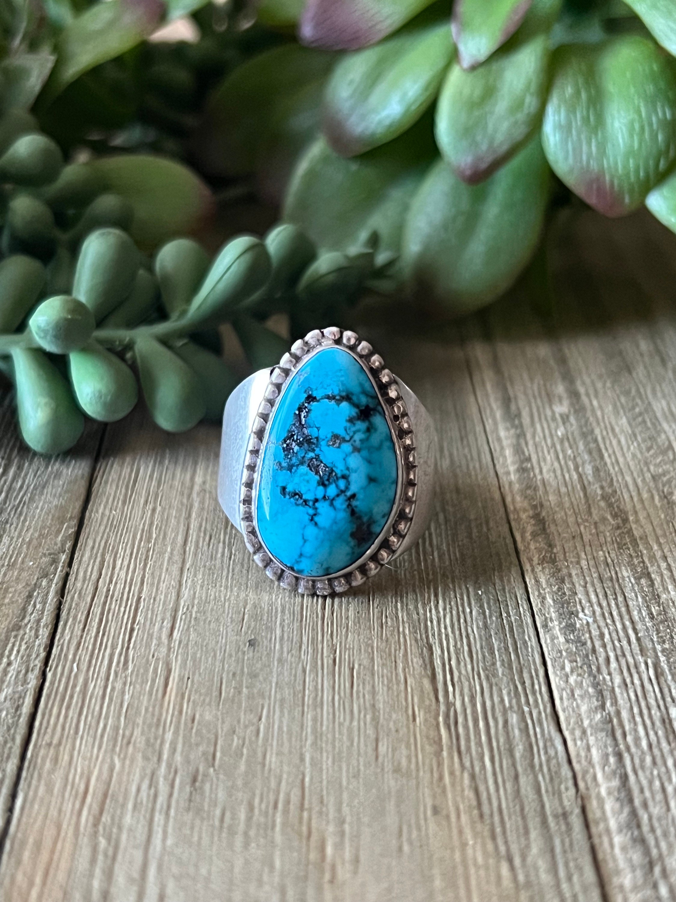 Buy Kingman Turquoise Mens Ring Sterling Silver Handmade Size 11.5