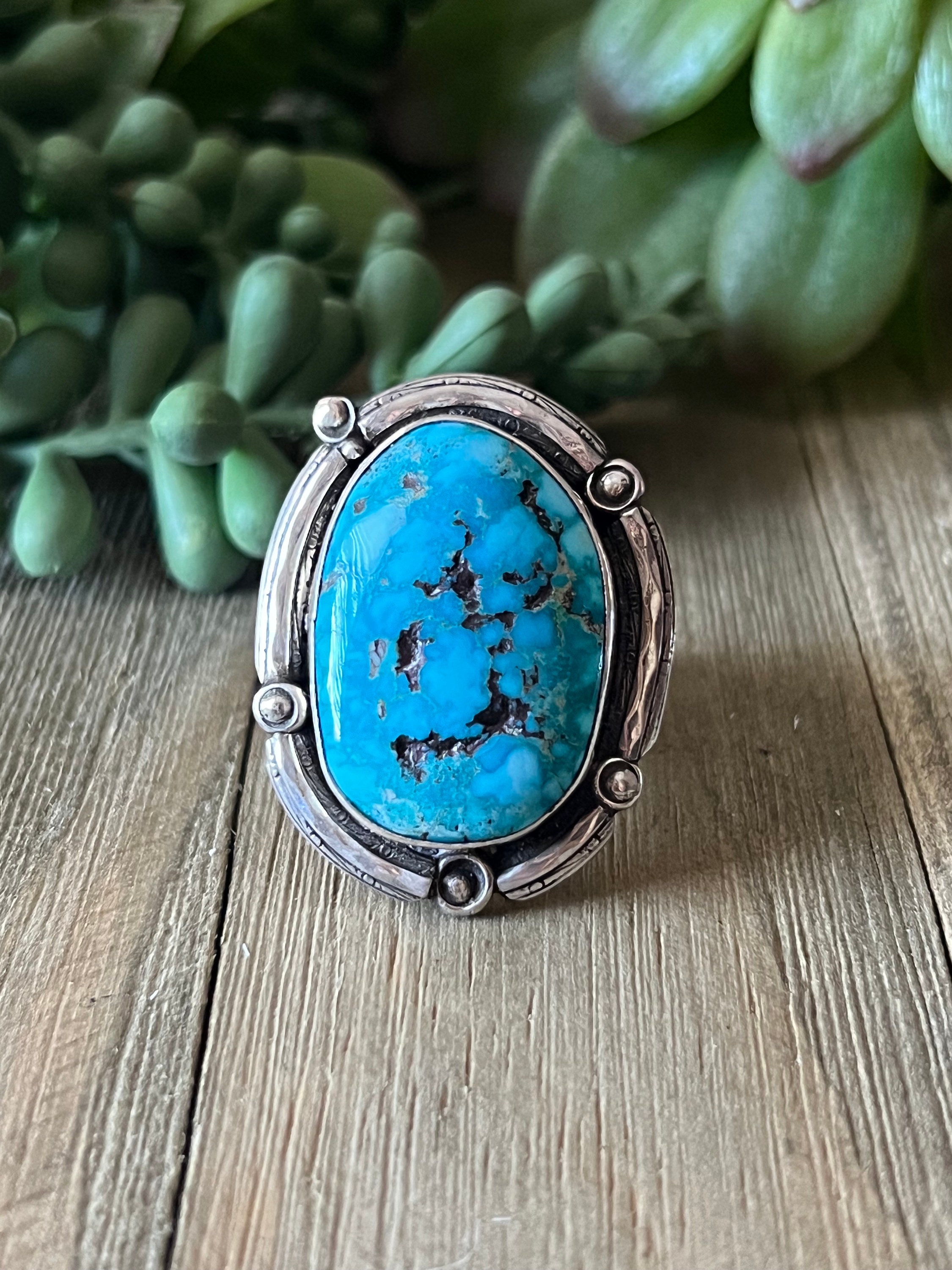 Kingman Turquoise Ring Sterling Silver Size 12.5 Lucky Hallmark| E18 - Etsy