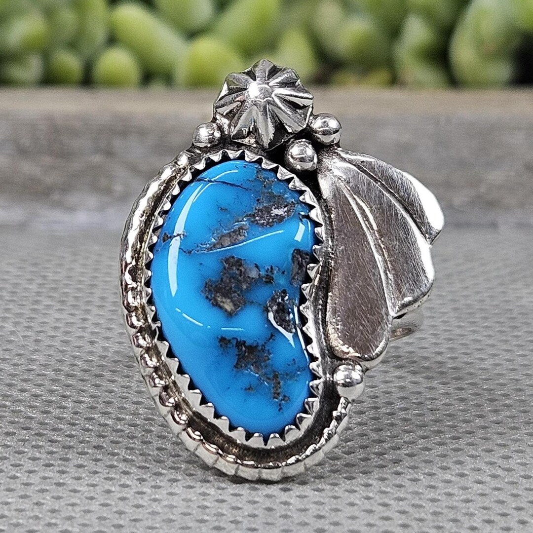 Natural Sleeping Beauty Turquoise Sterling Silver Statement Ring | Size ...