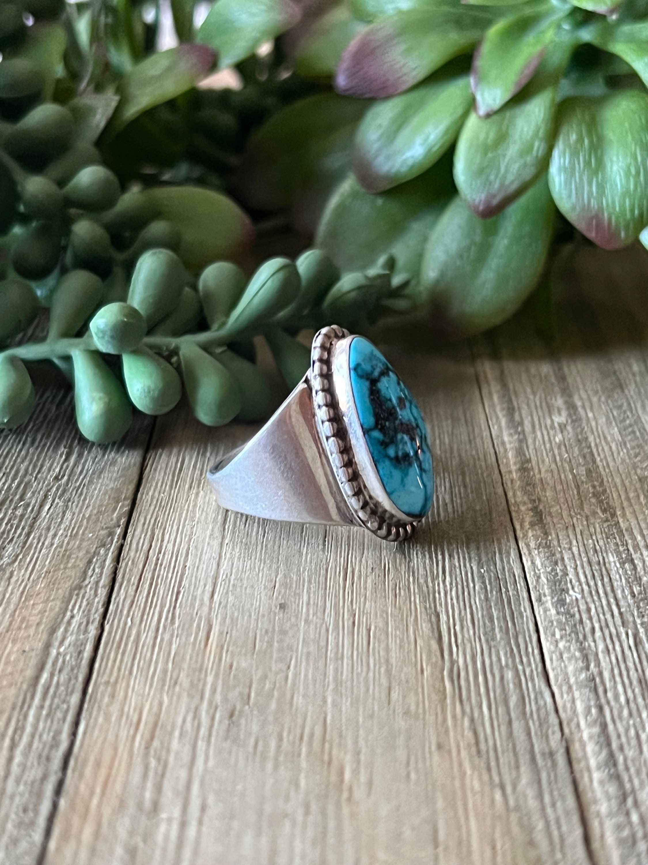 Buy Kingman Turquoise Mens Ring Sterling Silver Handmade Size 11.5