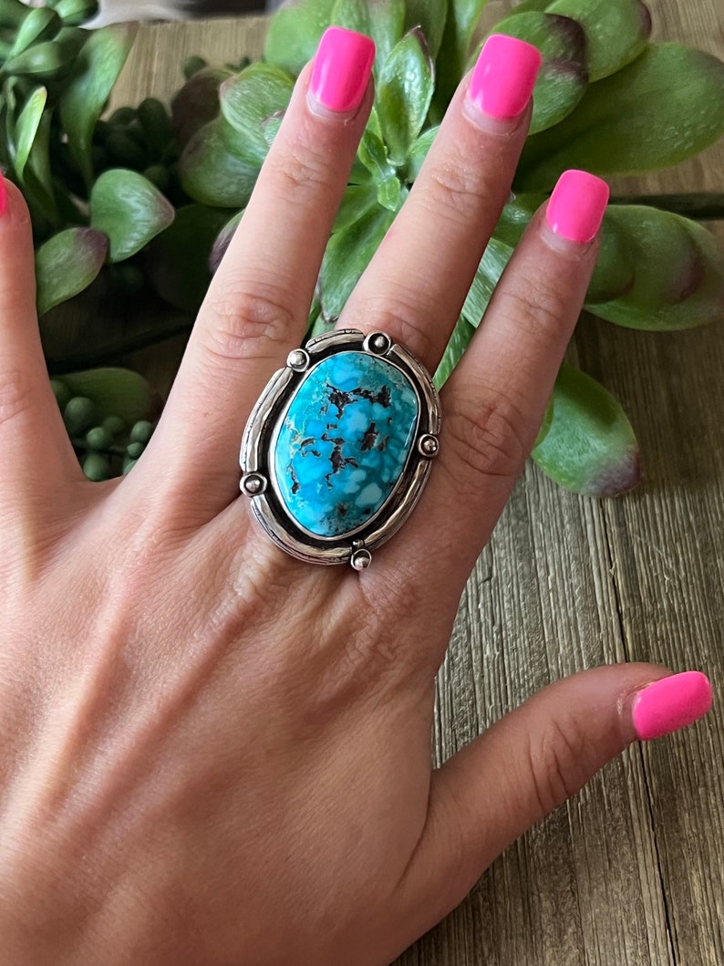 Kingman Turquoise Ring Sterling Silver Size 12.5 Lucky Hallmark| E18 - Etsy