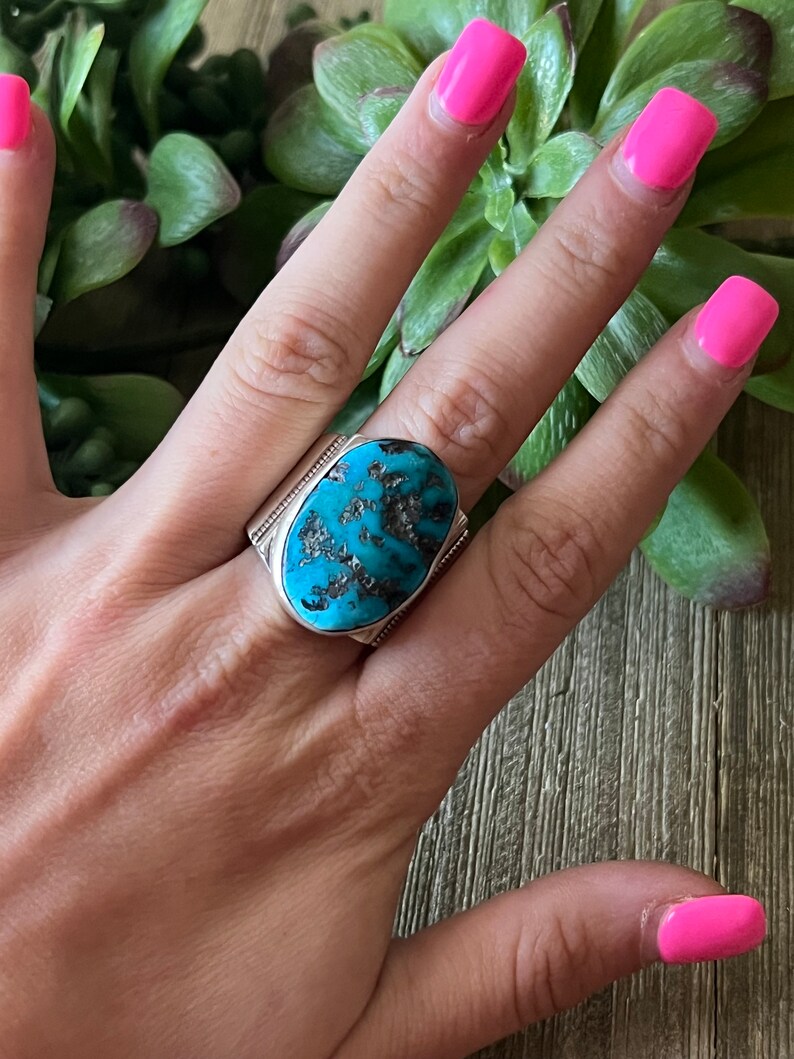 Sleeping Beauty Turquoise Ring Sterling Silver Handmade Size 13.0, C187 ...