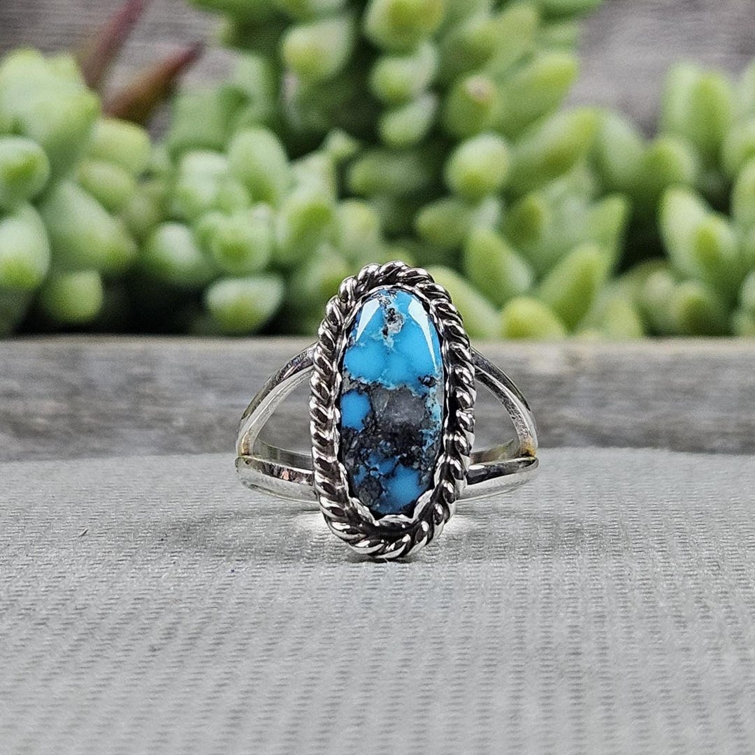 Kingman Turquoise Ring Size 6.25 Sterling Silver Oval Braided Statement ...