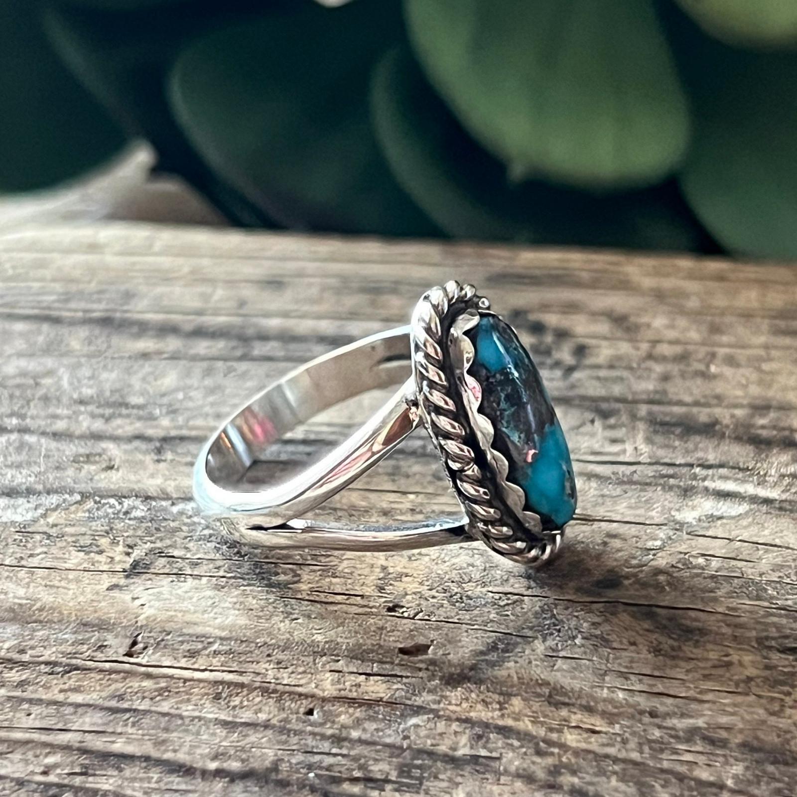 Kingman Turquoise Ring Size 6.25 Sterling Silver Oval Braided Statement ...