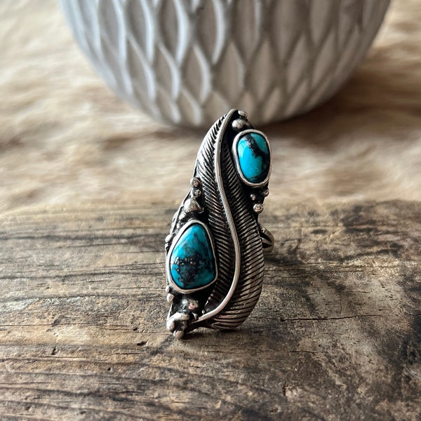 Turquoise Ring Sterling Silver Handmade Size 8.0, R0193