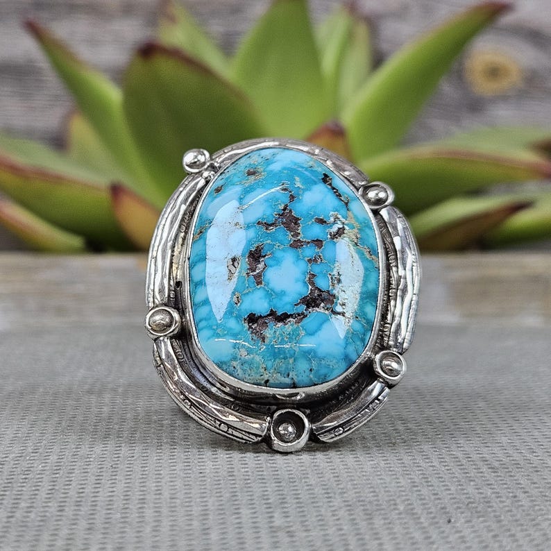 Kingman Turquoise Ring Sterling Silver Size 12.5 Lucky Hallmark| E18 - Etsy