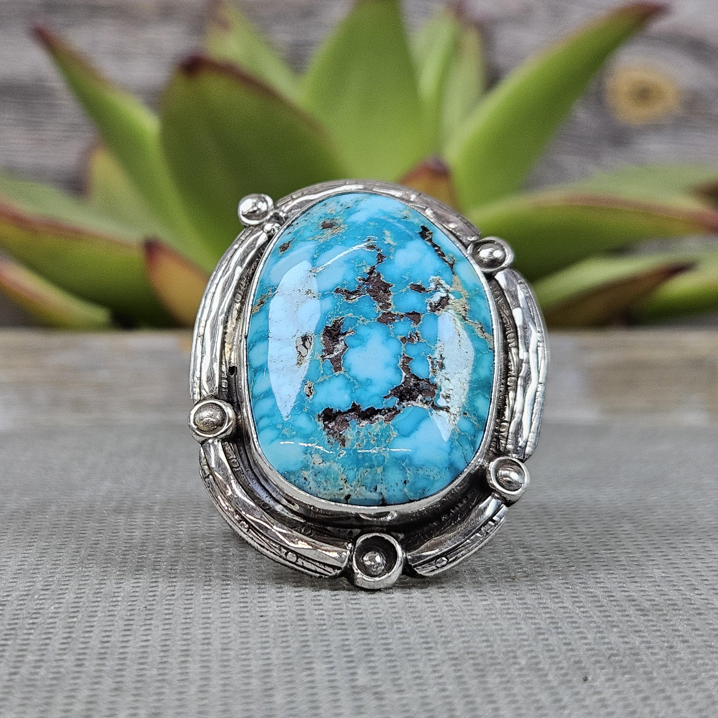 Kingman Turquoise Ring Sterling Silver Size 12.5 Lucky Hallmark| E18 - Etsy