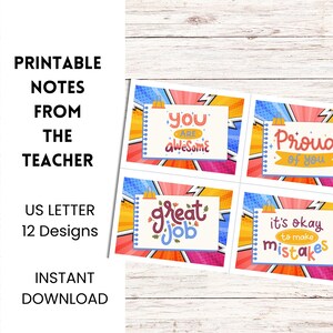 Printable Positive Note Cards from the Teacher