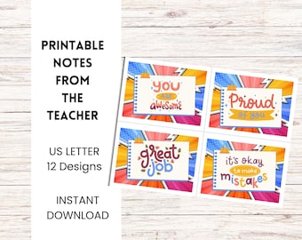 Printable Positive Note Cards from the Teacher