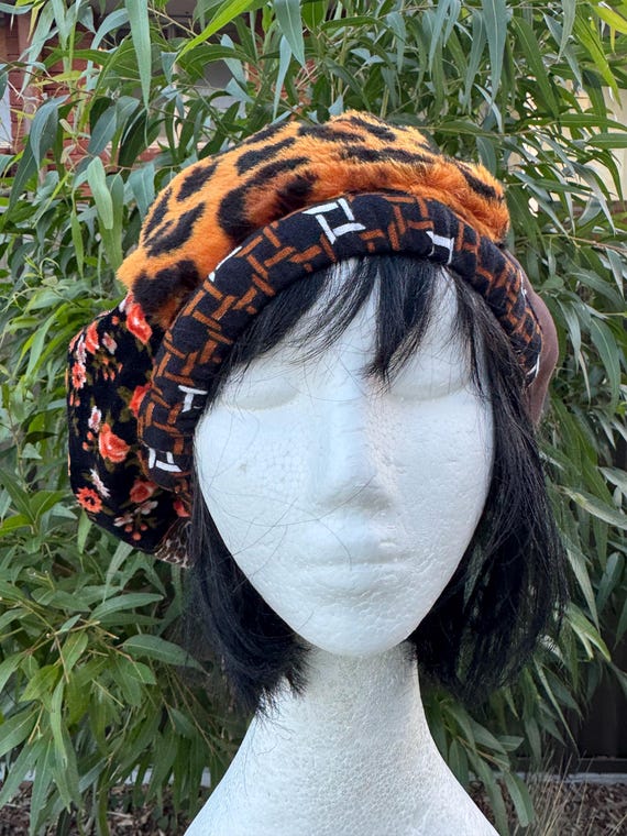 Vintage Black and Brown Patterned Hat Vintage Black & Brown Capulet Velvet Basket Weave Cocktail  main image 3