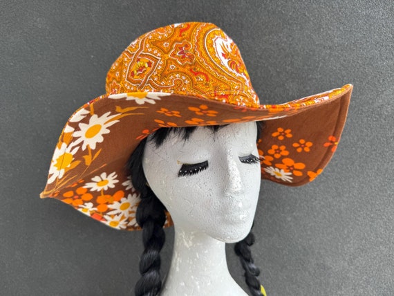 Vintage BoHo Hippie Wide Brim Floppy Floral Bow Hat xs2x main image 3