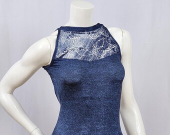Justaucorps dos nu effet denim : abstrait élasthanne découpé au laser PRÊT à être expédié