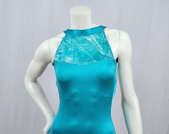 Justaucorps dos nu velours turquoise : dos nu, col haut