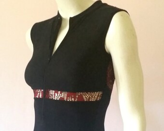 Justaucorps zippé dentelle noir et rouge