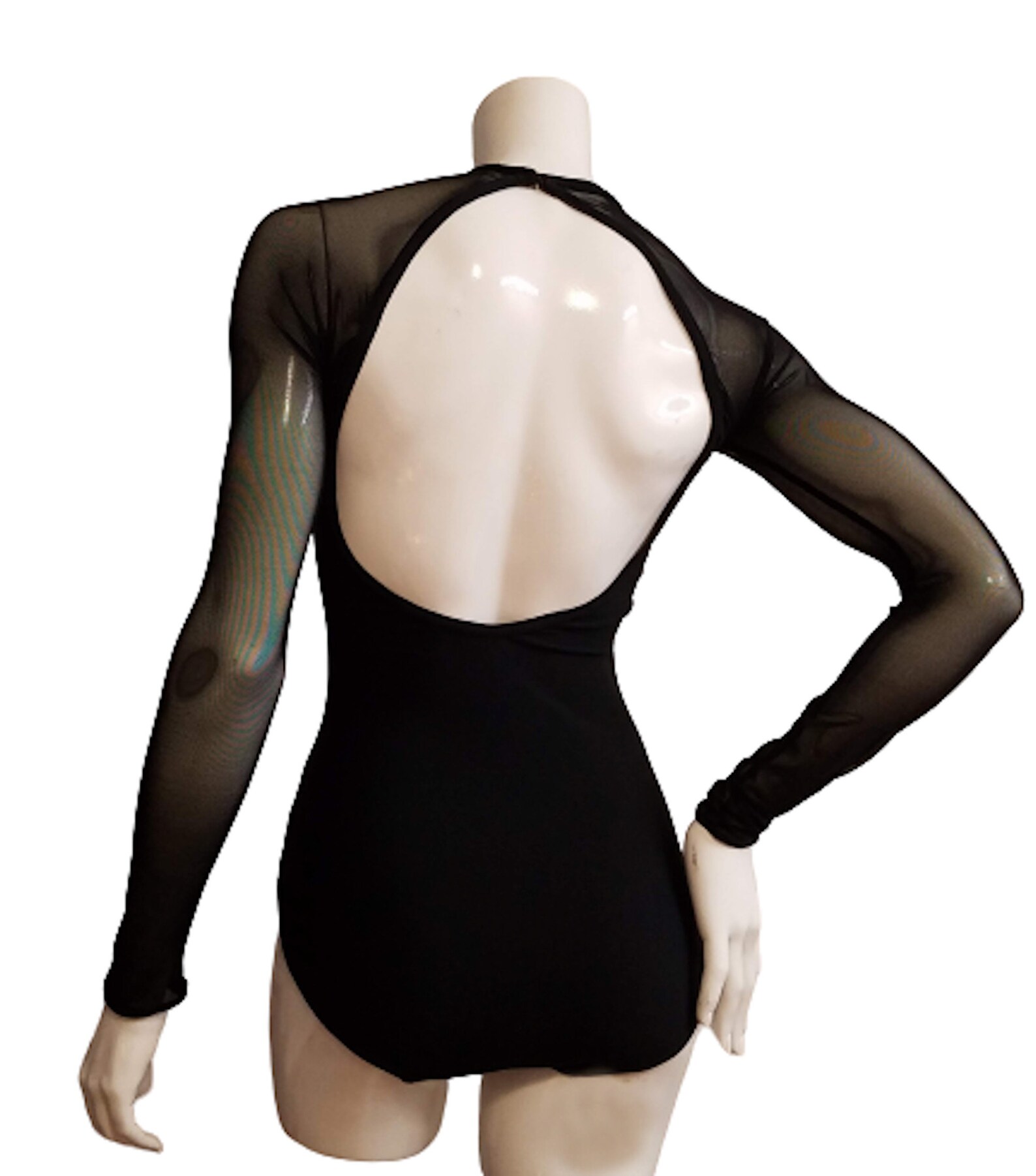 Custom Inked Lycra Halter Leotard Tall Collar Low Back