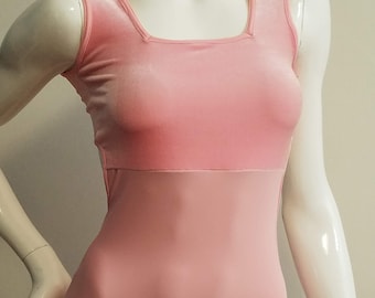 FABRIQUÉ sur COMMANDE - Justaucorps col carré rose poudré avec tige en velours
