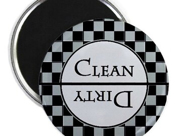 Grey Check Clean Dirty Dishwasher Magnet