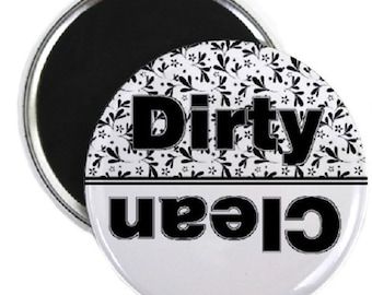 Black and White Floral Clean Dirty Dishwasher Magnet