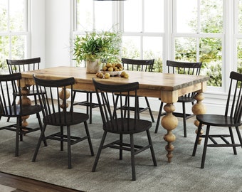 Set - Olivia Dining Table and Eight Rustic Windsor Chairs - Set