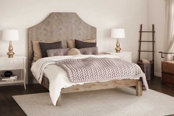 Rustic Hardwood Bed With Notched Headboard Etsy UK