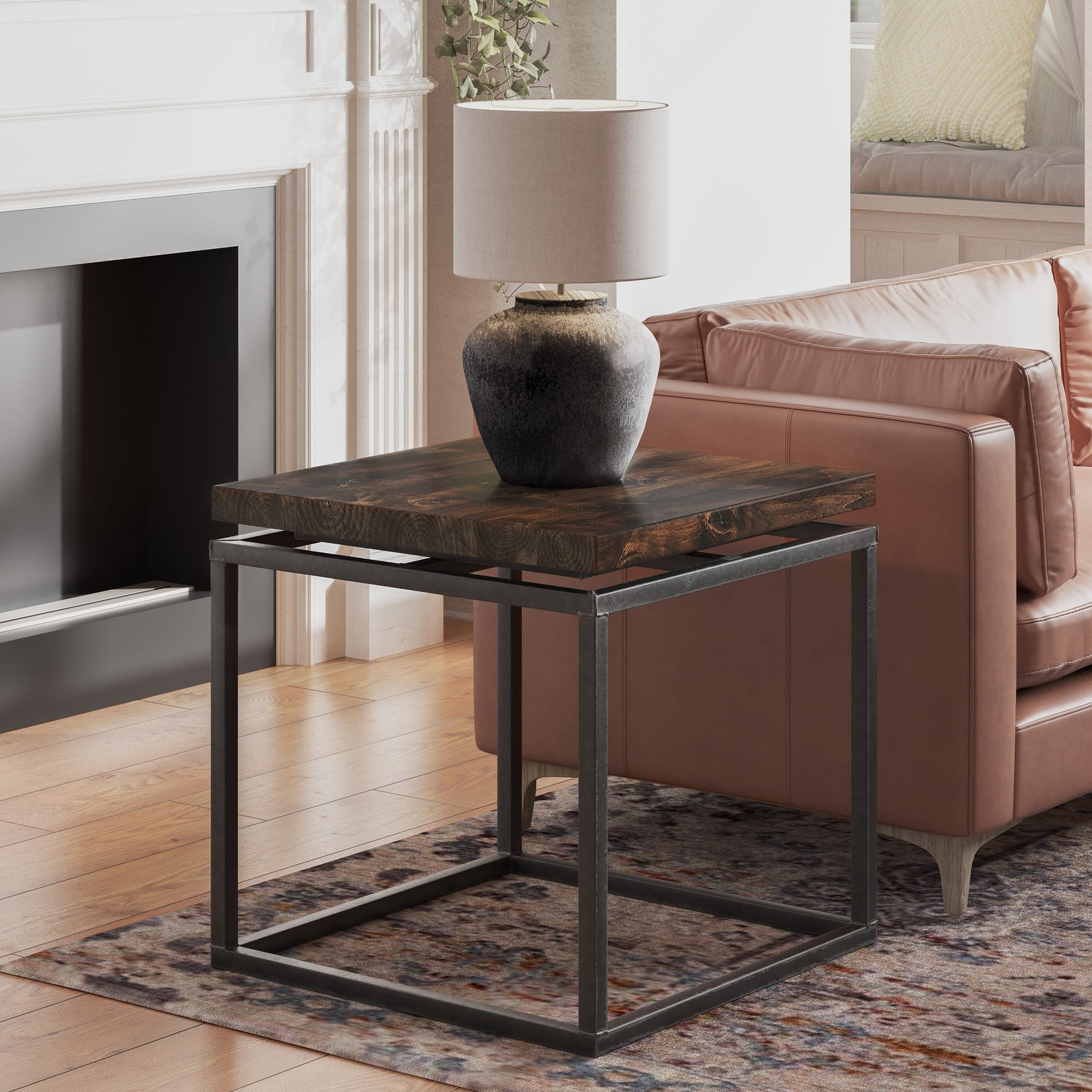 Floating Top Steel Base End Table Etsy