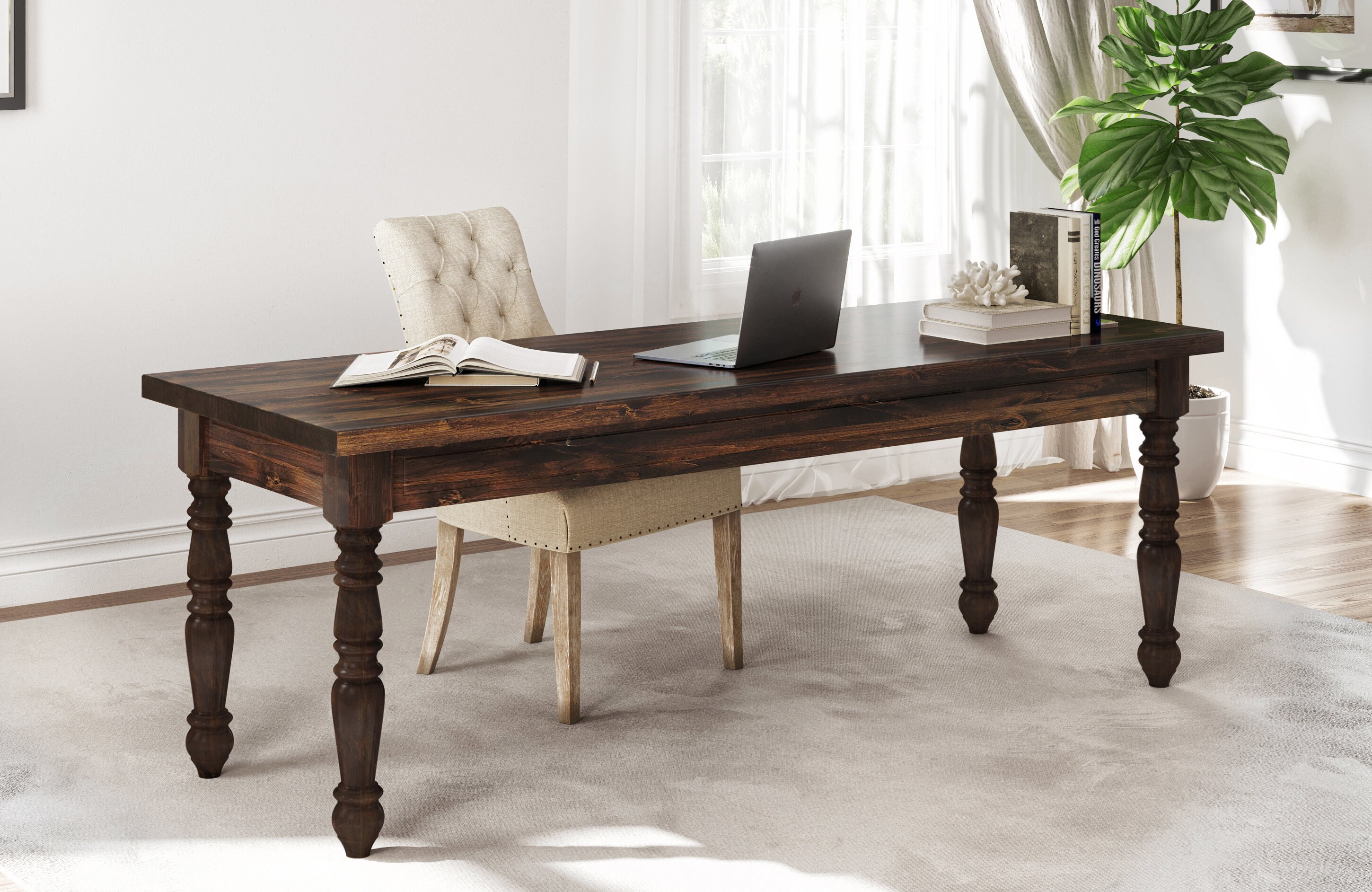 Turned Leg Wood Writing Desk Etsy