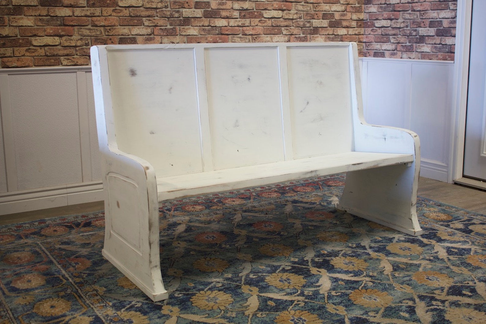 Rustic White Distressed Painted Parish Church Pew Bench Etsy
