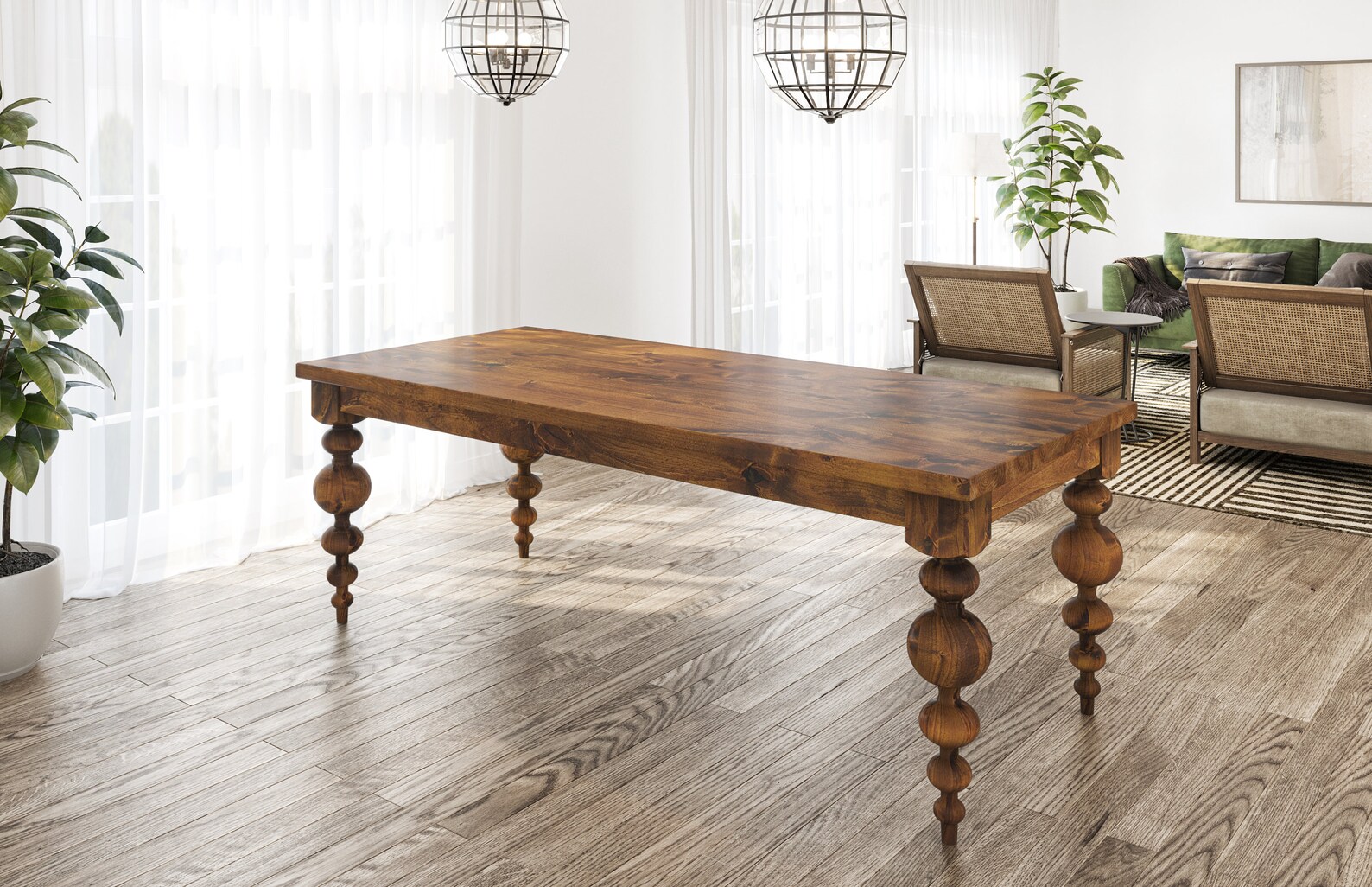 Hardwood Olivia Modern Turned Leg Dining Table Etsy