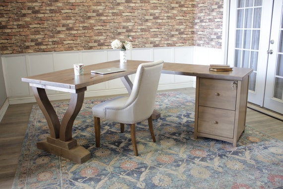 Vera Corner L Shaped Desk With Filing Cabinet Etsy