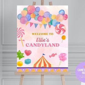 Bearbeitbare Candyland Willkommensschild Vorlage: Süßigkeiten Geburtstagsfeier (Digital)