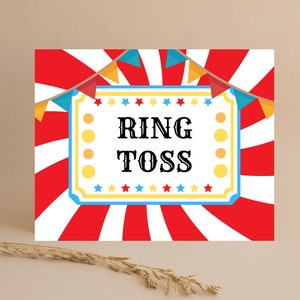 Karnevalsspiele-Schild, Zirkusparty-Schild, druckbares bearbeitbares Zeichen, bearbeitbares Partydekor (digitaler Download)