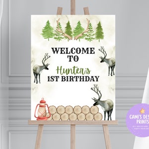 One-Deer-Ful First Birthday Party Sign, Deer Birthday Welcome Sign, Woodland First Birthday Sign, Forest Outdoor Party Sign
