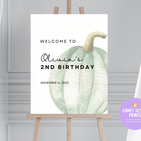 Fall Pumpkin Birthday Party Sign, Little Pumpkin Welcome Sign, Autumn Birthday, Fall Minimalist Editable Sign